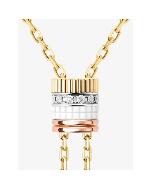 Boucheron White Quatre Edition Large 18Ct-, -, Rose-, Ceramic And 0.33Ct Round-Cut Diamond Tie Necklace