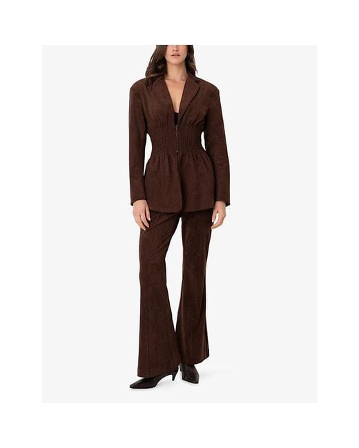Amy Lynn Brown Rina Faux Suede Boxy Blazer Jacket With Smocked Waist