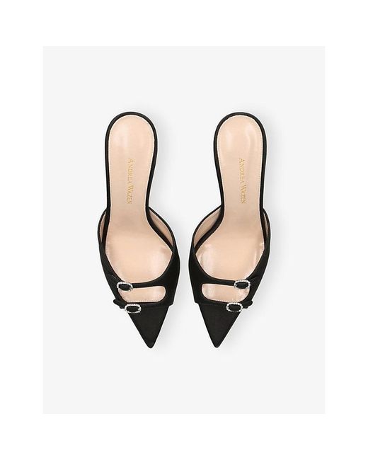 Andrea Wazen Black Carol 75 Satin Heeled Mules