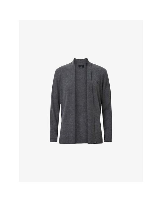 AllSaints Gray Mode Ramskull-Embroidered Merino-Wool Cardigan for men