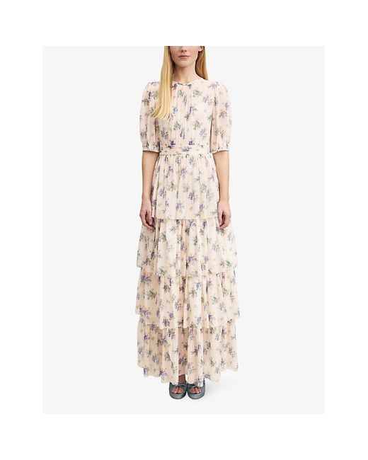 L.K.Bennett Natural Bouvier Floral-print Tiered Silk Maxi Dress