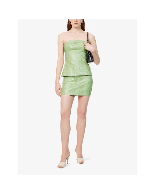 Amy Lynn Green Milena Snakeskin-Pattern Faux-Leather Mini Skirt