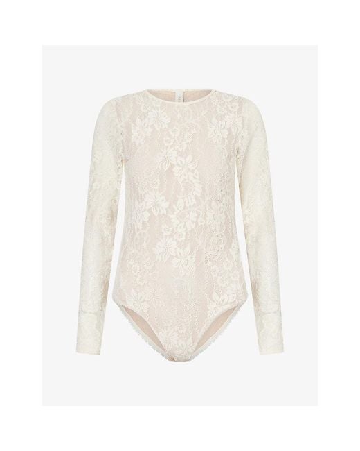Zimmermann White Long-Sleeve Lace Bodysuit