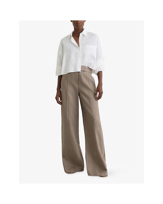Reiss Brown Mila Wide-Leg High-Rise Linen Trousers