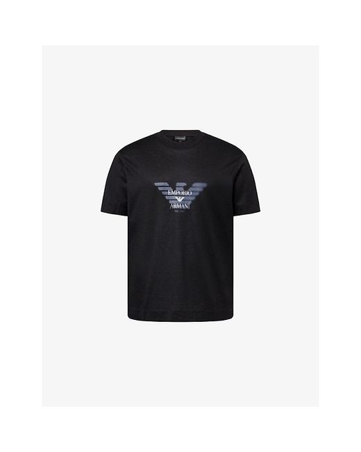 Emporio Armani Black Faded Logo-Print Cotton-Jersey T-Shirt for men