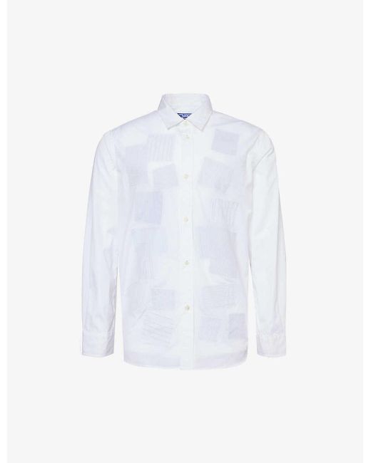 Junya Watanabe White Patchwork-appliqué Relaxed-fit Cotton-poplin Shirt for men