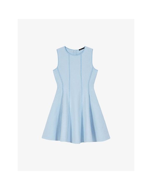 Maje Blue Bow-Embellished Flared Knitted Mini Dress