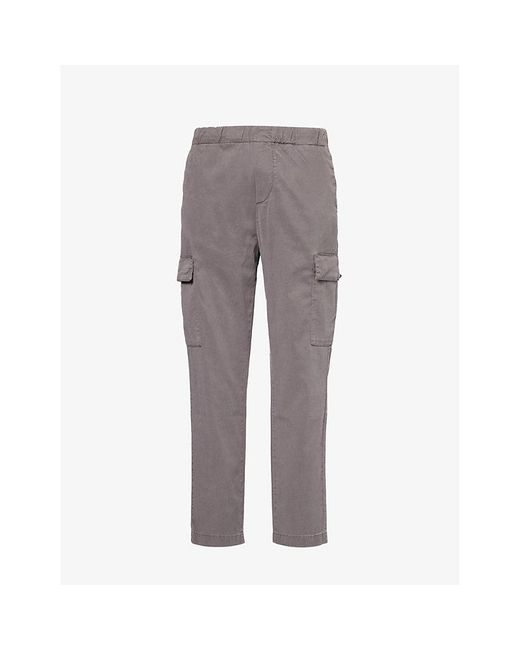 7 For All Mankind Gray Cargo Drawstring-waistband Tapered-leg Regular-fit Stretch-woven Trousers for men