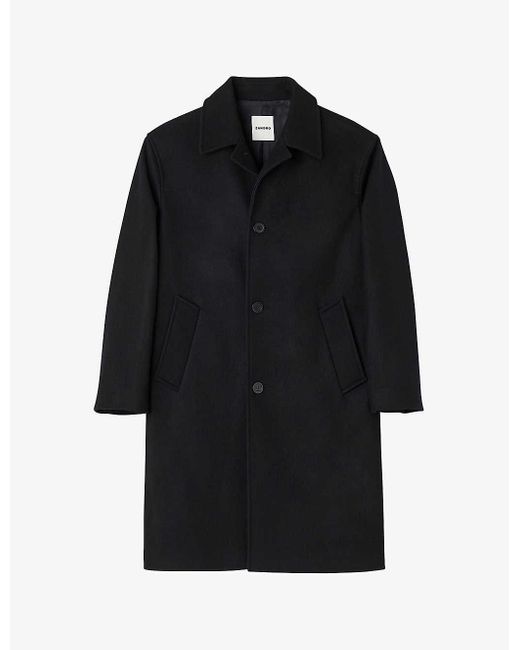 Sandro Black Mid-length Regular-fit Wool And Cashmere-blend Coat for men