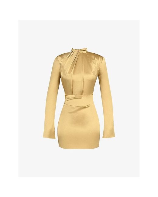House Of Cb Metallic Amala Long-Sleeve Satin Mini Dress Xs (A-C Cup)