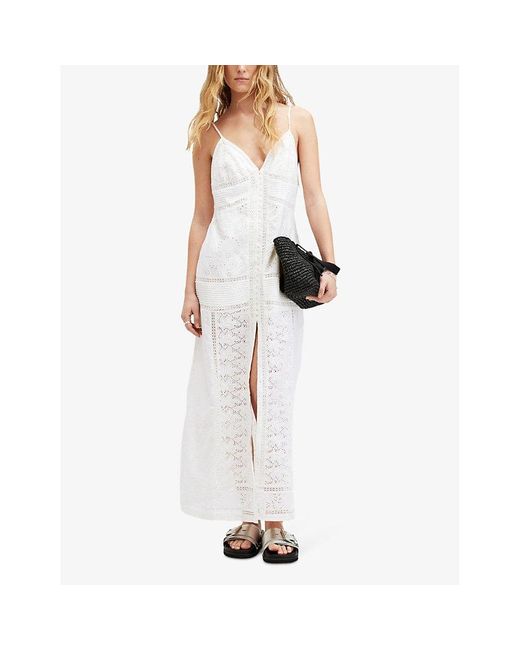 AllSaints White Dhalia Embroidered Organic-cotton And Modal Midi Dress
