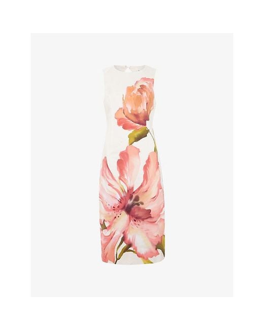 Phase Eight Pink Nadina Floral Cotton-Blend Midi Dress