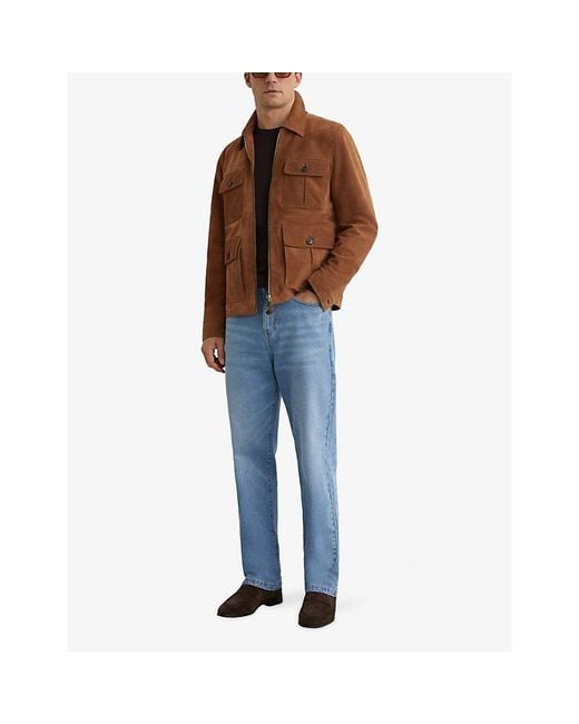 Reiss Brown Daventry Patch-Pocket Suede Jacket for men