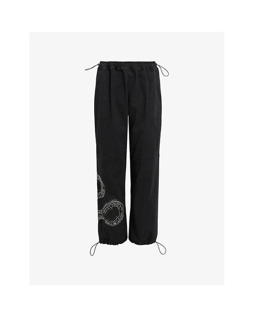 AllSaints Black Yas Snake-embroidered High-rise Stretch-woven Trousers