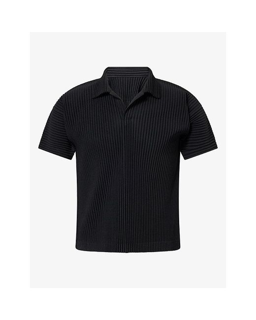 Homme Plissé Issey Miyake Black Basics Pleated Knitted Polo Top for men