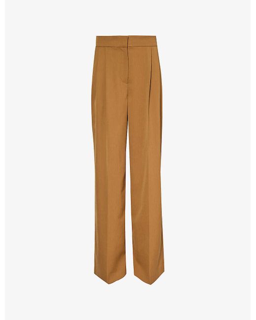 Erdem Natural Pressed-crease Relaxed-fit Wide-leg High-rise Woven-blend Trousers