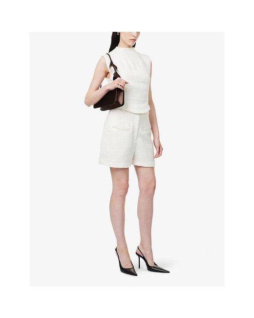 Odd Muse White High-Waist Tailored Bouclé Shorts
