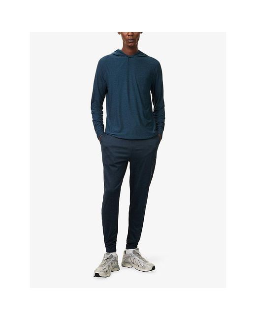 vuori Blue Strato Tech Logo-Patch Stretch-Jersey Hoodie for men