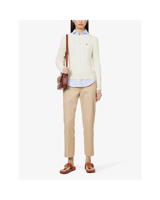 Polo Ralph Lauren White Julianna Brand-Embroidered Regular-Fit Cotton-Knit Jumper