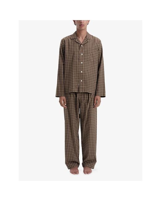 Tekla Brown Checked Cotton Pyjama Bottoms