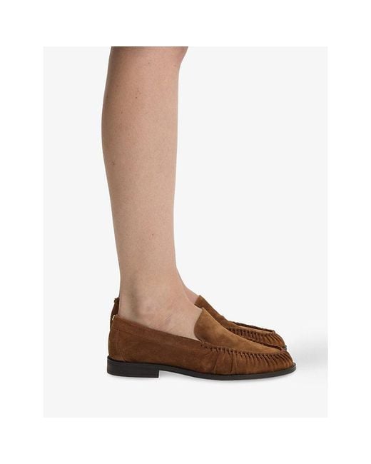 Boss Brown Ruched Suede Moccasins