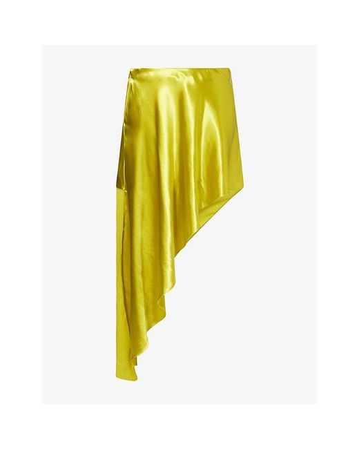 Alaïa Yellow Pointed Asymmetric Satin Mini Skirt