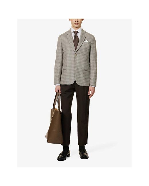 Paul Smith Gray Checked Single-breasted Wool, Cotton And Linen-blend Blazer for men