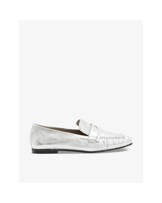 AllSaints White Sapphire Gathered Metallic-leather Loafers