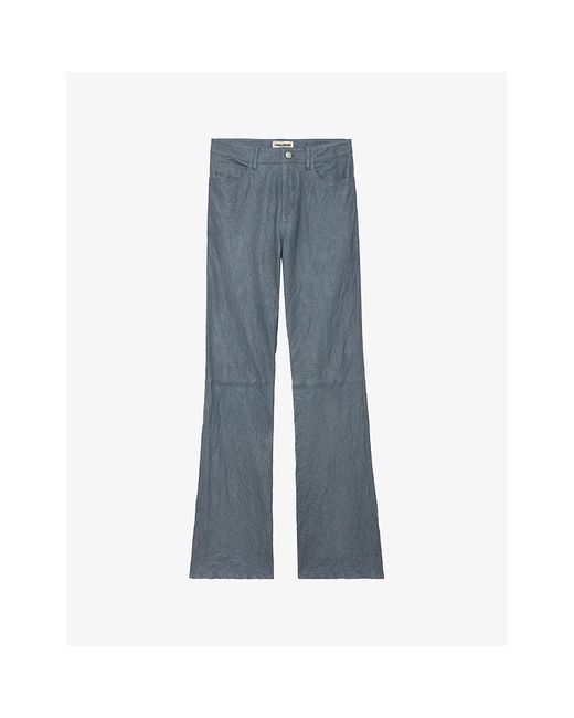 Zadig & Voltaire Blue Pistol High-rise Flared Crinkled-leather Trousers