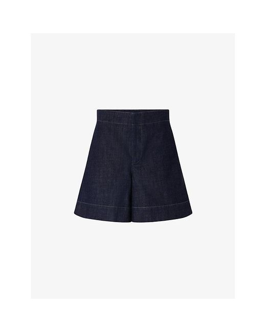 Soeur Blue Emile Wide-Leg High-Rise Denim Shorts