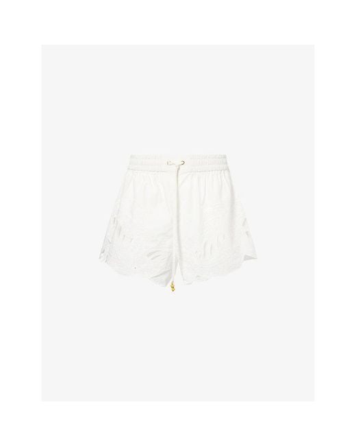 Zimmermann White Mahon Embroidered Cotton Shorts