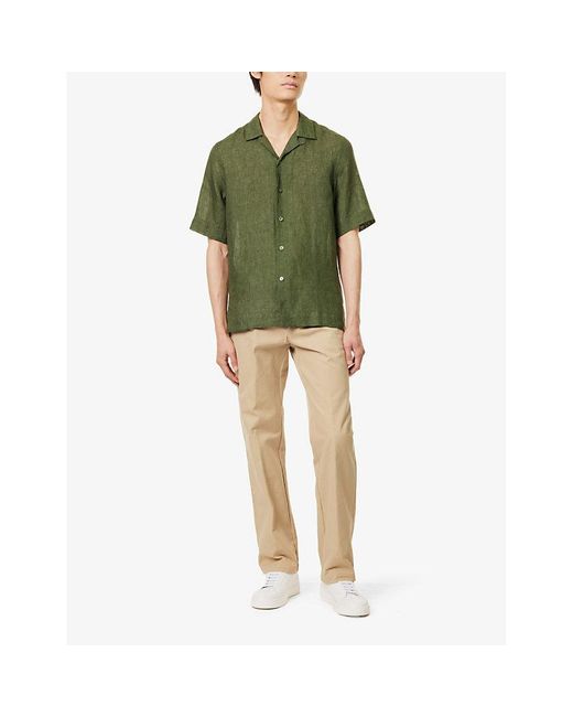 Paul Smith Green Camp-collar Short-sleeved Linen Shirt for men