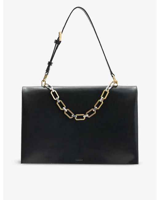 AllSaints Black Luca Logo-debossed Chain-strap Leather Shoulder Bag