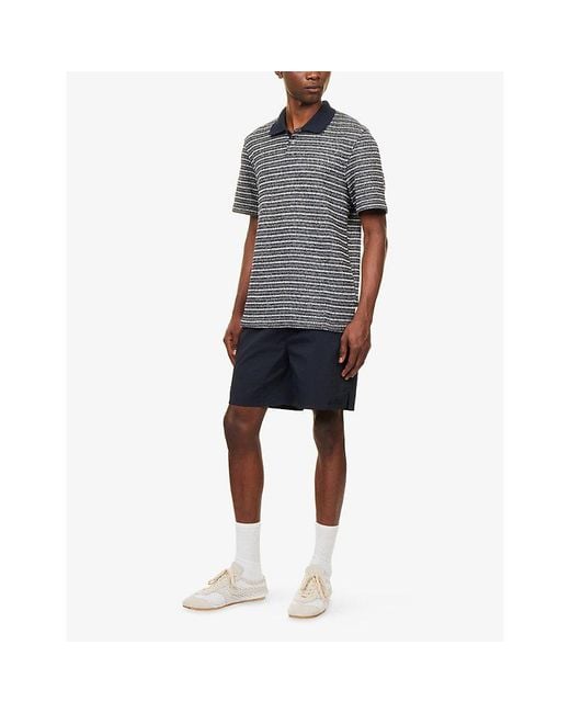 Les Deux Blue Striped Short-Sleeve Knitted Polo Shirt for men