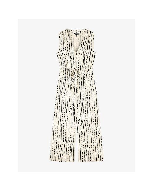 Whistles Natural Patterned Wide-Leg Woven Jumpsuit