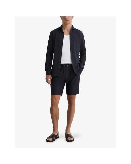 Reiss Blue Solarko Cutaway-Collar Stretch-Woven Seersucker Shirt for men
