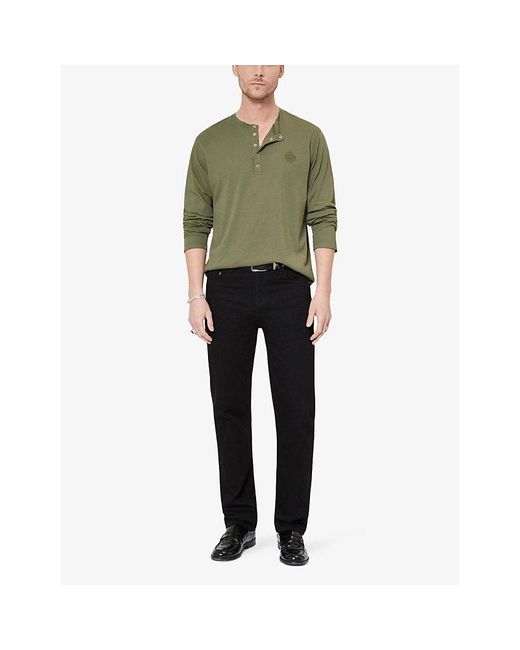 The Kooples Green Brand-Embroidered Henley-Collar Cotton-Jersey T-Shirt for men