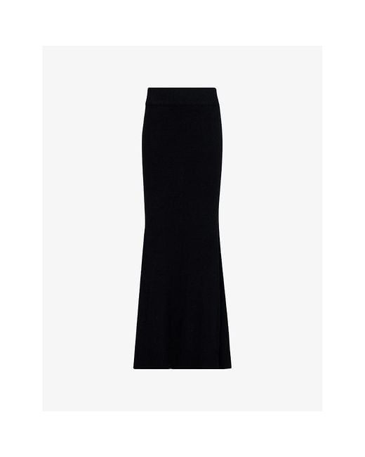 eem Black Godet Flared-Hem High-Rise Jersey Midi Skirt