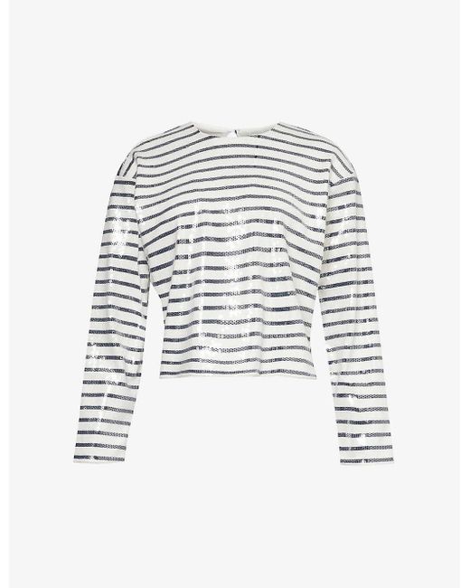 FRAME White Vystriped Sequin Organic-cotton T-shirt