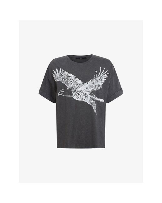 AllSaints Black Flite Eagle-print Organic-cotton T-shirt