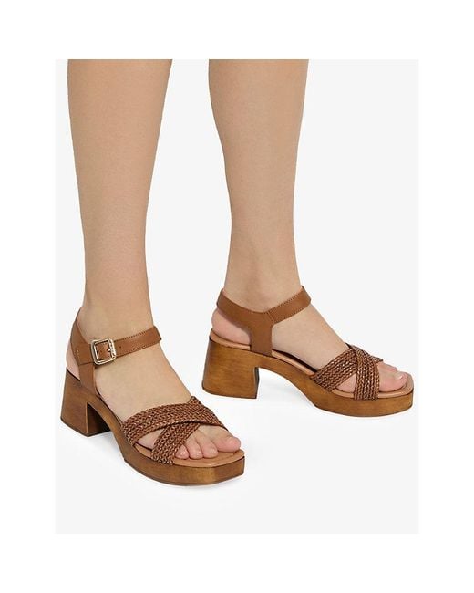 Dune Brown Janko Heeled Leather Sandals