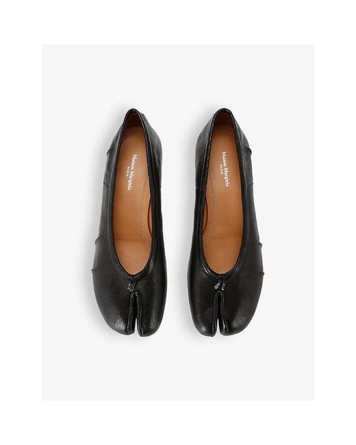 Maison Margiela Black Tabi Ballerina Split-Toe Leather Heeled Shoes