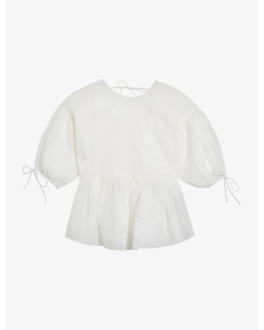 Ted Baker Karni Puff-sleeve Cotton-blend Top in White | Lyst Canada