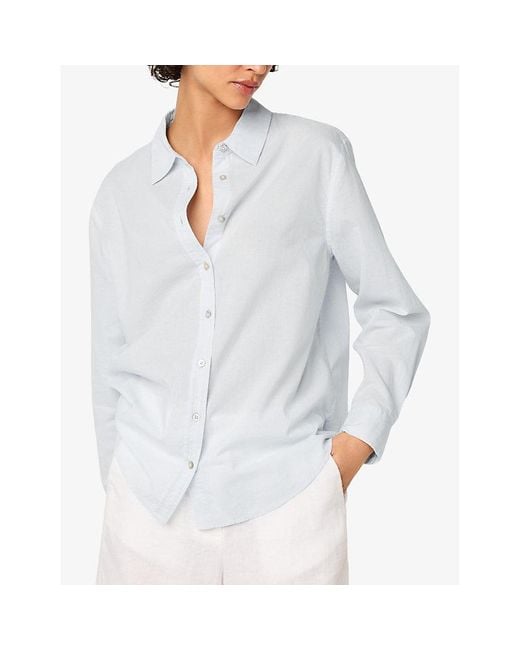 The White Company Blue Long-Sleeved Voile-Texture Cotton Shirt