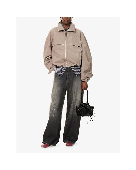 Acne Gray Abstract-Print Wide-Leg Denim Jeans