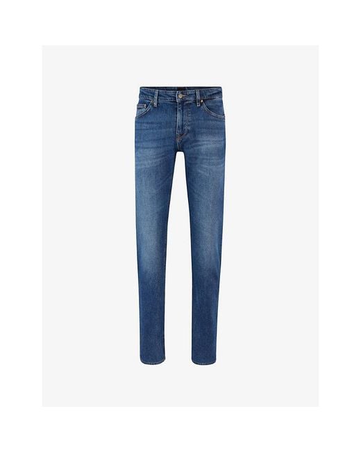 Boss Blue Regular-Fit Straight-Leg Mid-Rise Stretch-Denim Jeans for men