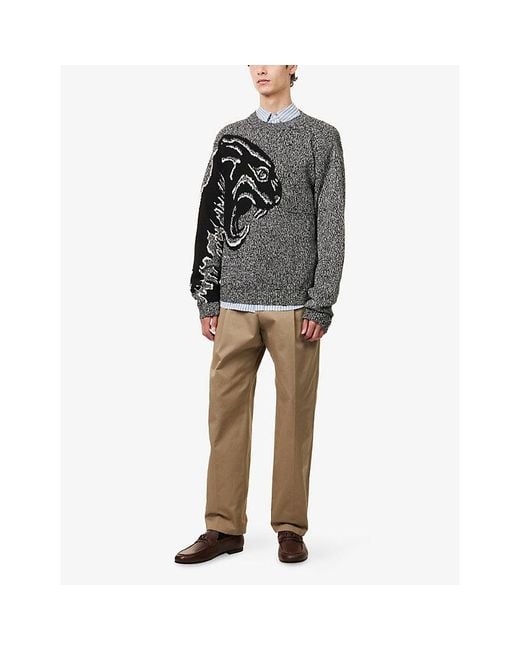 Valentino Garavani Gray Panther Jacquard Cotton And Mouliné Wool Jumper for men