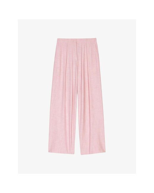 Maje Pink Wide-Leg Mid-Rise Stretch-Woven Trousers