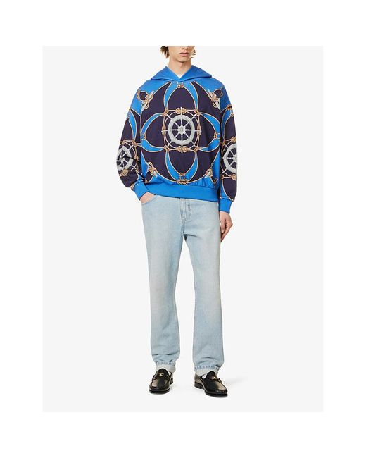 Bally Blue Graphic-pattern Organic Cotton-jersey Hoody for men