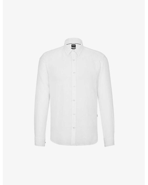 BOSS by HUGO BOSS Spread-collar Regular-fit Linen-chambray Shirt Xx in  White for Men | Lyst